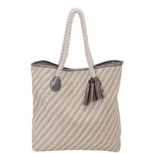 J FRANCIS Tote Bag Silver and Ivory Faux Leather